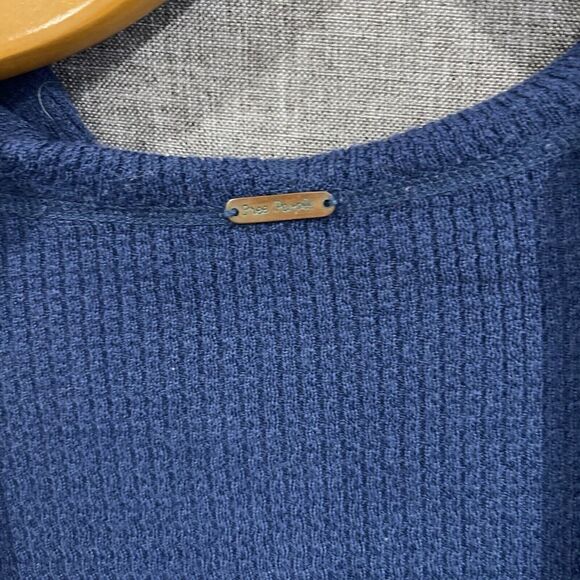 Free People Medium Waffle Knit Hoodie Top Sweater Wool Blend Blue Boho Beachy - Picture 4 of 11